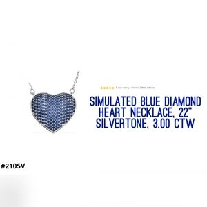 Simulated blue diamond 'Heart' necklace, 22"..Valentines Day!💕